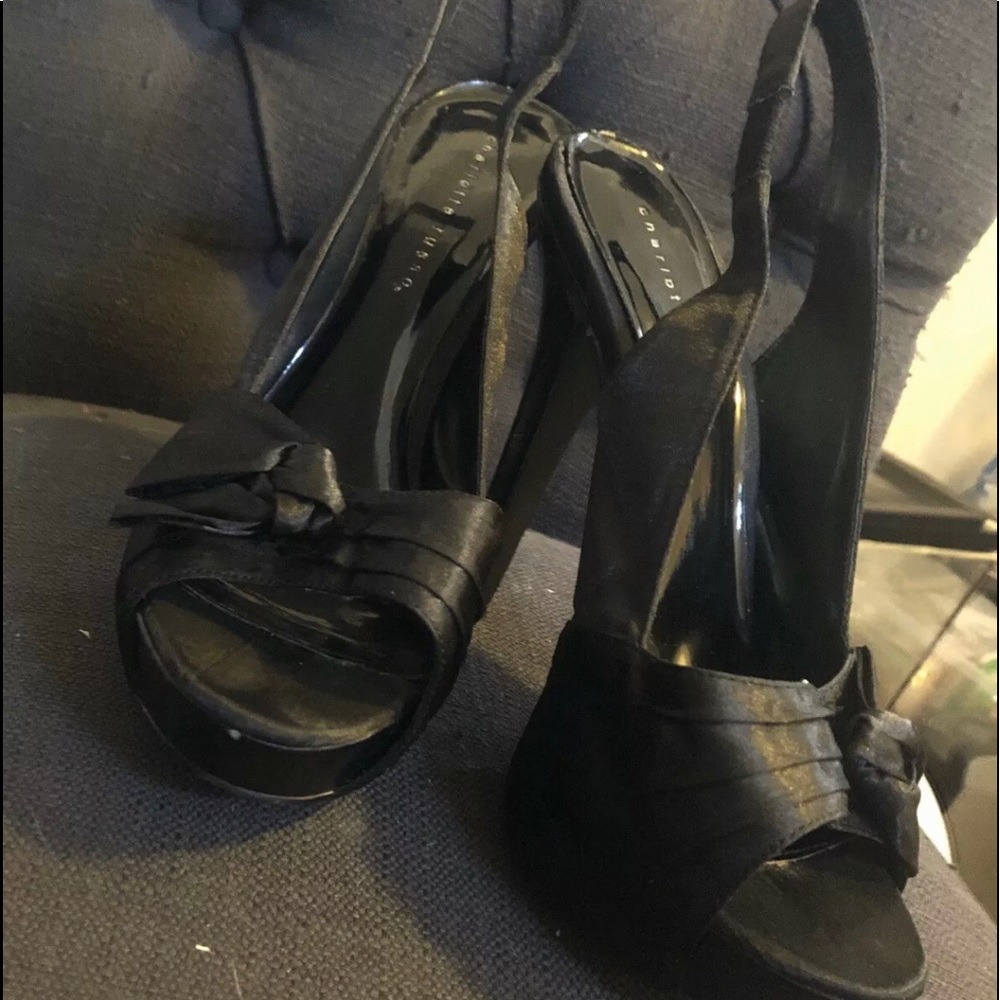 Charlotte Ruse Black Satin Heels Women’s Sz 8